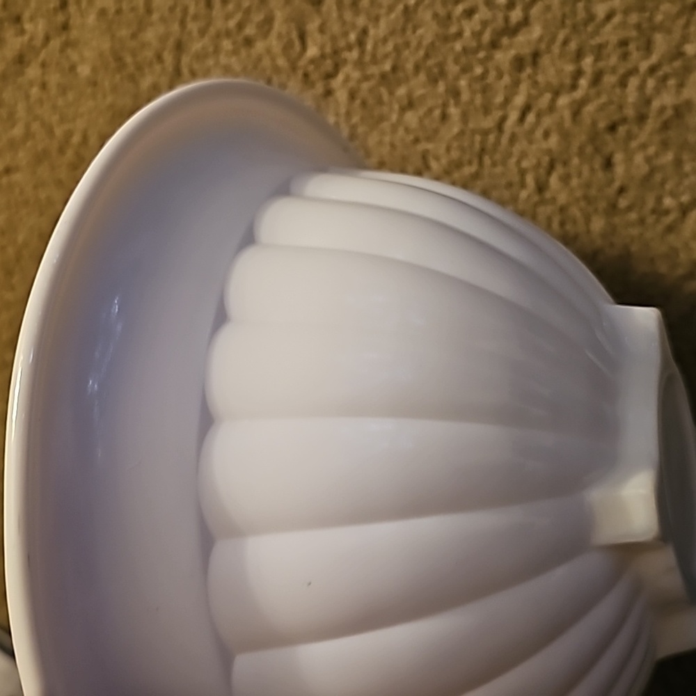 Milk Glass Footed 9.5" Red Strip Mixing Serving Bowl